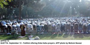 APP42-13 QUETTA: September 13 - Faithful offering Eidul Azha prayers. APP photo by Mohsin Naseer